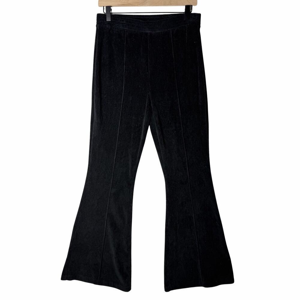 Aerie Ribbed Kick Flare Pants Black Hi-Rise Soft Stretchy Women's size M Regular